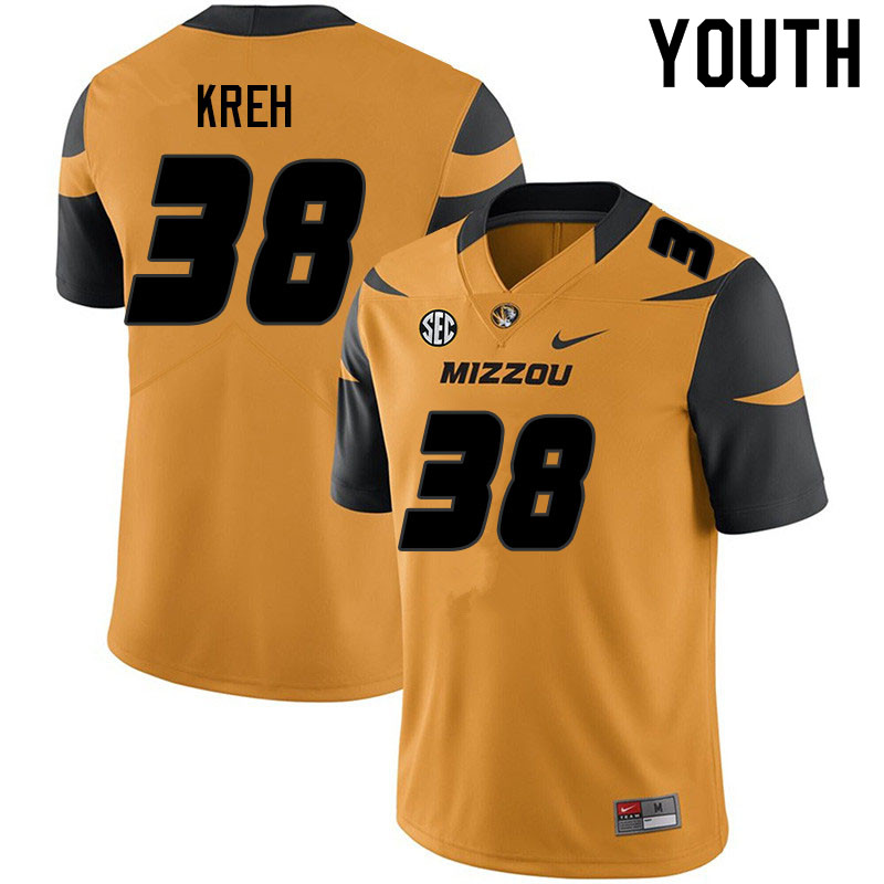 Youth #38 Chris Kreh Missouri Tigers College Football Jerseys Sale-Yellow - Click Image to Close